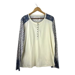 Aventura Organic Cotton Frankie Henley Size XXL Cream Contrast Long Sleeve